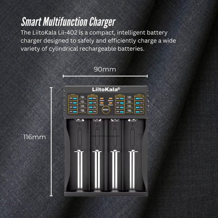 LiitoKala Lii-402 Smart Battery Charger - 4-Slot USB for 18650 AA AAA Li-ion NiMH.
