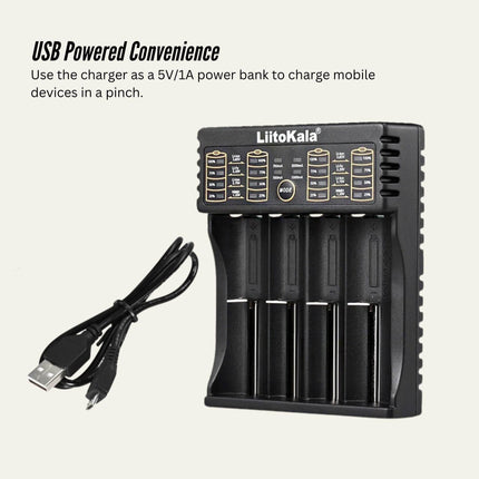 LiitoKala Lii-402 Smart Battery Charger - 4-Slot USB for 18650 AA AAA Li-ion NiMH.
