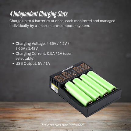 LiitoKala Lii-402 Smart Battery Charger - 4-Slot USB for 18650 AA AAA Li-ion NiMH.