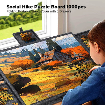 Social Hike Puzzle Board 1000 pcs - Felt Tilting Portable Cover + Drawers Grey.