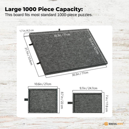 Social Hike Puzzle Board 1000 pcs - Felt Tilting Portable Cover + Drawers Grey.
