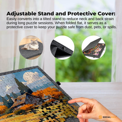 Social Hike Puzzle Board 1000 pcs - Felt Tilting Portable Cover + Drawers Grey.