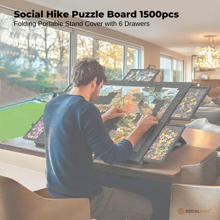 Social Hike Puzzle Board 1500 pcs - Felt Tilting Portable Cover + Drawers Grey.