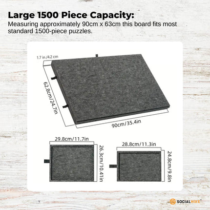Social Hike Puzzle Board 1500 pcs - Felt Tilting Portable Cover + Drawers Grey.