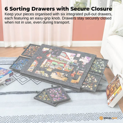 Social Hike Puzzle Board 1500 pcs - Felt Tilting Portable Cover + Drawers Grey.