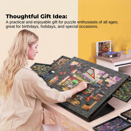Social Hike Puzzle Board 1500 pcs - Felt Tilting Portable Cover + Drawers Grey.