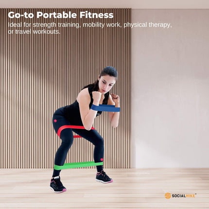 Social Hike Resistance Bands 5-Pack – Anti-Slip Latex Workout Loops 2.3–18.1kg.