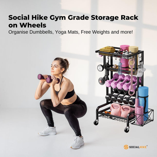 Social Hike Gym Equipment Storage Rack on Wheels - Dumbbells Weights Organiser.