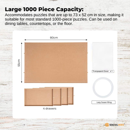 Social Hike Puzzle Board 1000 pcs  - Rotating Tabletop with 4 Drawers and Cover.