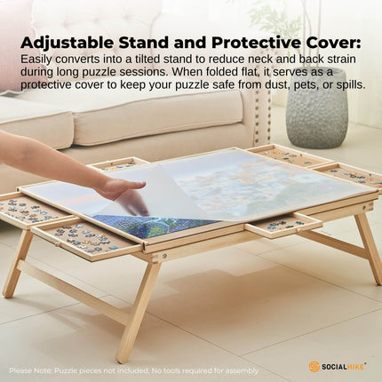 Social Hike Puzzle Board Table 1500 pcs - Folding Legs 6 Drawer with Cover.