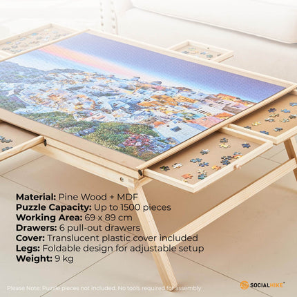 Social Hike Puzzle Board Table 1500 pcs - Folding Legs 6 Drawer with Cover.