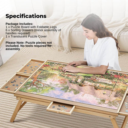 Social Hike Puzzle Board Table 1500 pcs - Folding Legs 6 Drawer with Cover.