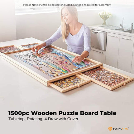 Social Hike Puzzle Board 1500 pcs  - Rotating Tabletop with 4 Drawers and Cover.