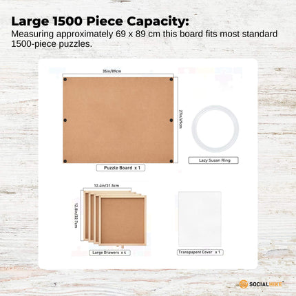 Social Hike Puzzle Board 1500 pcs  - Rotating Tabletop with 4 Drawers and Cover.