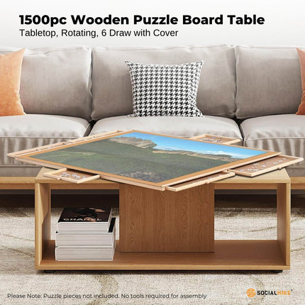 Social Hike Puzzle Board 1500 pcs - Rotating Tabletop with 6 Drawers and Cover.