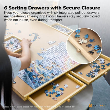 Social Hike Puzzle Board 1500 pcs - Rotating Tabletop with 6 Drawers and Cover.