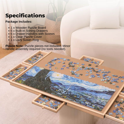 Social Hike Puzzle Board 1500 pcs - Rotating Tabletop with 6 Drawers and Cover.