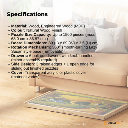 Social Hike Puzzle Board 1500 pcs - Rotating Tabletop with 6 Drawers and Cover.