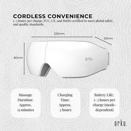 Orku Rechargeable Eye Massager – Vibration Heat Pressure Therapy with Bluetooth.