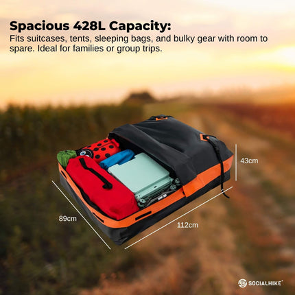 Social Hike 428L Car Rooftop Storage Carrier - Soft-Shell Waterproof Roof Bag.