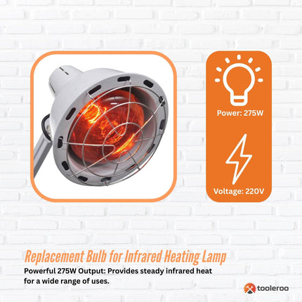 Tooleroo 275W Infrared Heat Lamp Bulb - Red Edison Screw Therapy Light YC-868B.