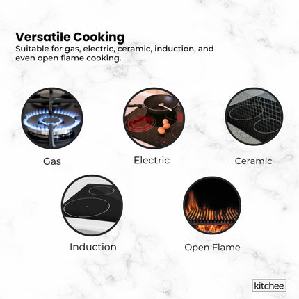 Kitchee 32cm Carbon Steel Wok Set Flat Bottom with Wood Lid + Spatula - Induction Ready.