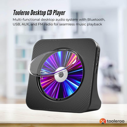 Tooleroo USB Rechargeable Desktop CD Player Speaker – Bluetooth Portable Black.