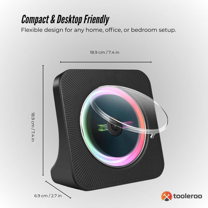 Tooleroo USB Rechargeable Desktop CD Player Speaker – Bluetooth Portable Black.