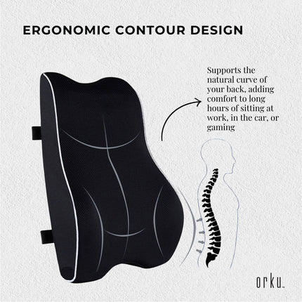 Orku Ergonomic Lumbar Cushion - Memory Foam Back Support Car Office Gaming Chair.