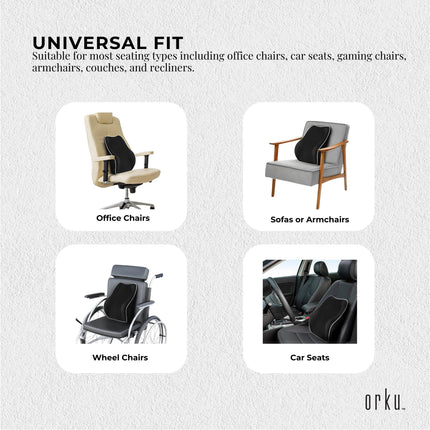 Orku Ergonomic Lumbar Cushion - Memory Foam Back Support Car Office Gaming Chair.
