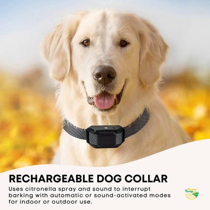Rooster Farms Dog Bark Training Collar Citronella + Sound Rechargeable Automatic.