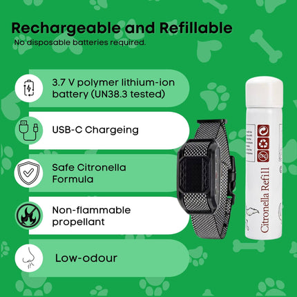 Rooster Farms Dog Bark Training Collar Citronella + Sound Rechargeable Automatic.