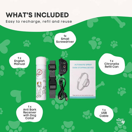 Rooster Farms Dog Bark Training Collar Citronella + Sound Rechargeable Automatic.