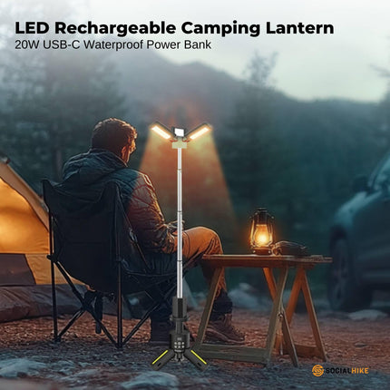 Social Hike Rechargeable Telescopic Camping Light - Outdoor LED 20W Lantern.