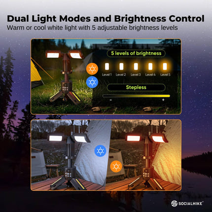 Social Hike Rechargeable Telescopic Camping Light - Outdoor LED 20W Lantern.