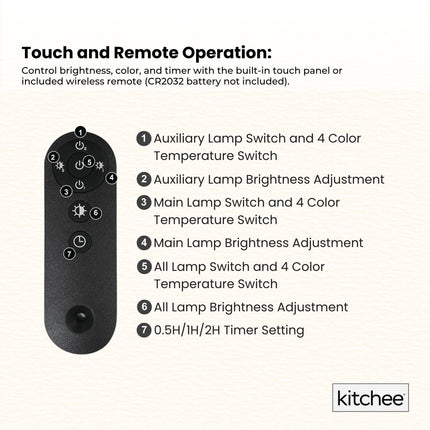 Kitchee Tri-Fold LED Desk Lamp with Clamp - Swinging Arm Eye-Care Dimmable Light.