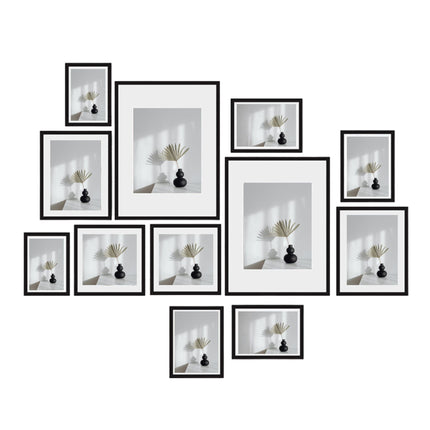 Kitchee 12 Pieces Photo Frame Set - Modern Gallery Wall Mixed Sizes Matt Black.