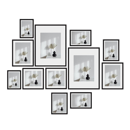 Kitchee 12 Pieces Photo Frame Set - Modern Gallery Wall Mixed Sizes Matt Black.