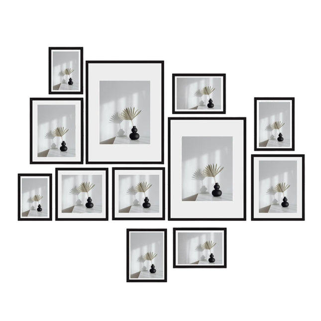 Kitchee 12 Pieces Photo Frame Set - Modern Gallery Wall Mixed Sizes Matt Black.