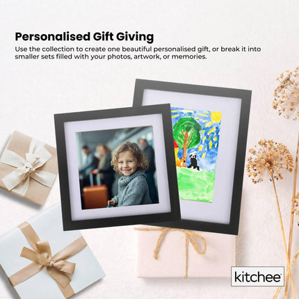 Kitchee 12 Pieces Photo Frame Set - Modern Gallery Wall Mixed Sizes Matt Black.