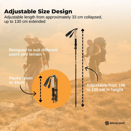 Social Hike Trekking Poles Set of 2 Adjustable Lightweight Hiking Walking Sticks.