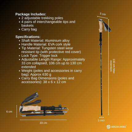 Social Hike Trekking Poles Set of 2 Adjustable Lightweight Hiking Walking Sticks.