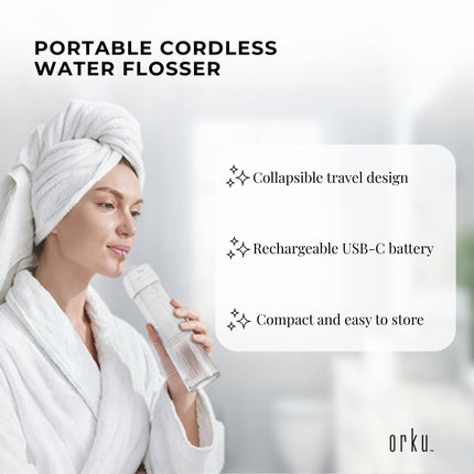 Orku Mini Water Flosser Rechargeable Portable Extendable Travel Oral Irrigator White.