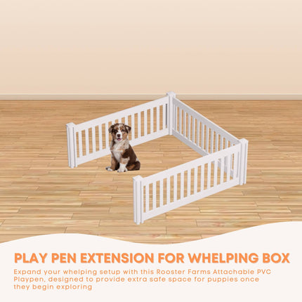 Rooster Farms PVC Dog Play Pen Extension for Whelping Box - 1.15m x 1.15m x 0.48m.