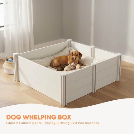 Rooster Farms Dog Whelping Box 1.48m x 1.48m x 0.48m - Puppy Birthing PVC Pen.