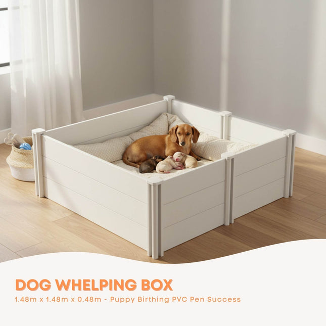 Rooster Farms Dog Whelping Box 1.48m x 1.48m x 0.48m - Puppy Birthing PVC Pen.