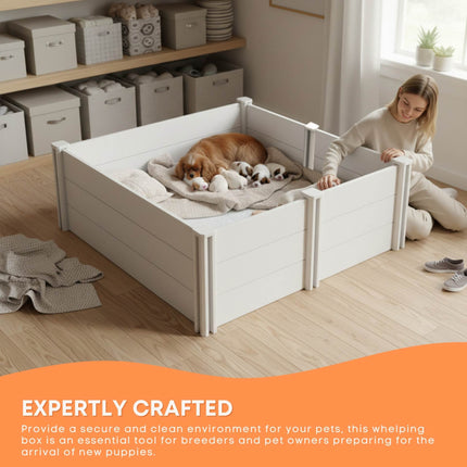 Rooster Farms Dog Whelping Box 1.48m x 1.48m x 0.48m - Puppy Birthing PVC Pen.