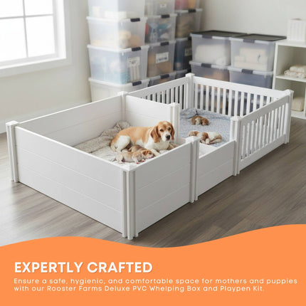 Rooster Farms PVC Dog Whelping Box + Play Pen 2.96m x 1.48m x 0.48m - Birthing Kit.