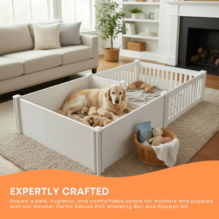 Rooster Farms PVC Dog Whelping Box + Play Pen 2.30m x 1.15m x 0.48m - Birthing Kit.
