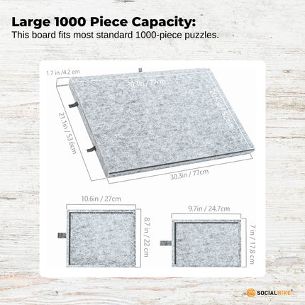 Social Hike Puzzle Board 1000 pcs - Felt Tilting Portable Cover + Drawers Silver.